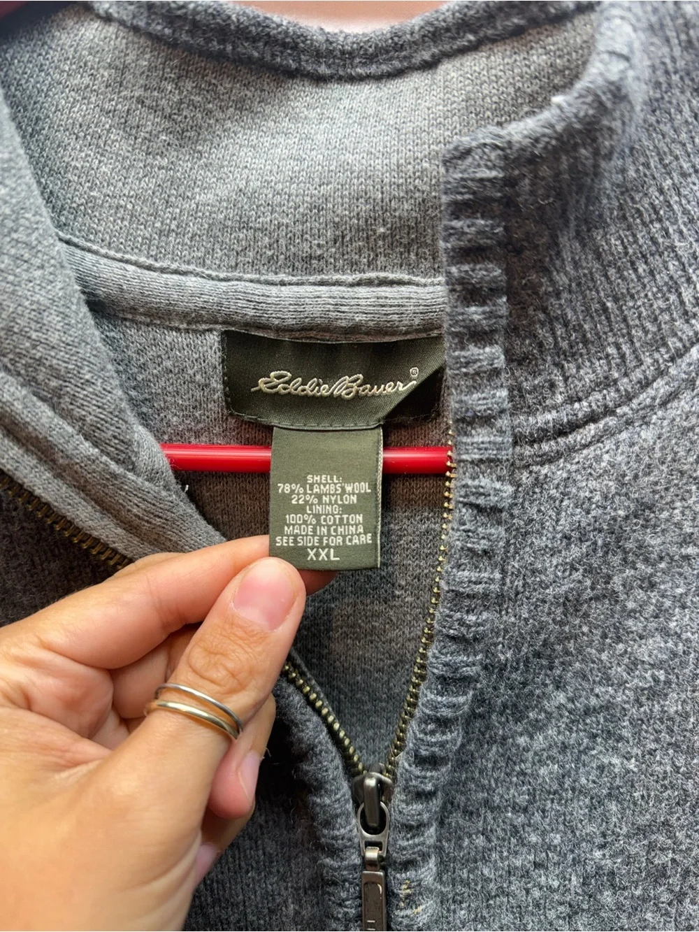 Eddie Bauer Mens XXL Lambswool Sweater Vest Gray Full Zip 78% Wool Vintage Style
